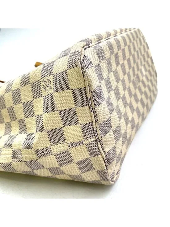 Louis Vuitton Neverfull MM Damier Azur Leather White Tote Gold - Picture 10 of 15